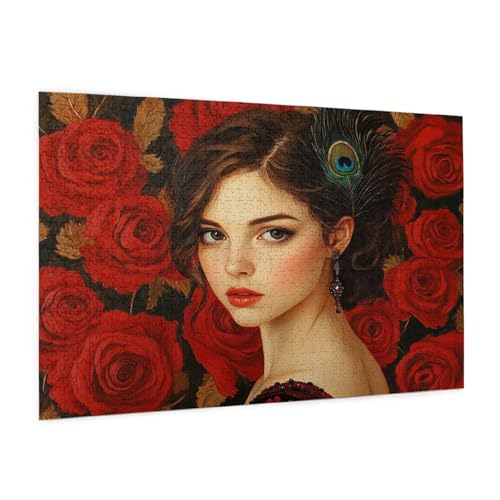 Frau Puzzle 3000 Teile Erwachsene Puzzle Rose Design für Erwachsene und Beginner, HD Farbe HolzPuzzle mit Geschenkbox Verpackung for Zimmer Deko Wohnzimmer, Geschenke für Frauen 80x120cm -z302 von Guofuos