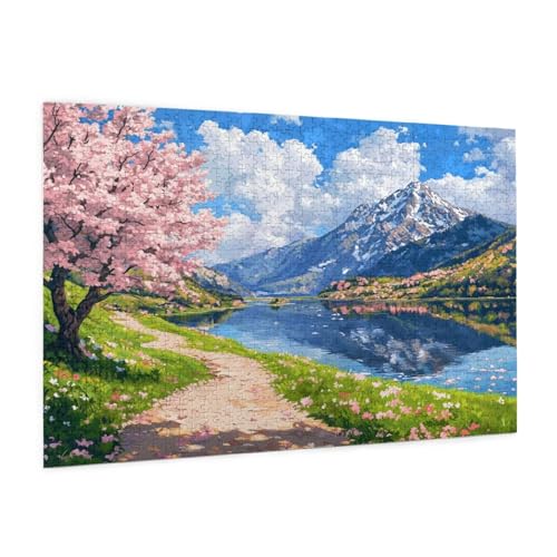 Frühling Puzzle 1000 Teile Erwachsene Puzzle Landschaft Design für Erwachsene Beginner, HD Farbe HolzPuzzle mit Geschenkbox Verpackung for Zimmer Deko Wohnzimmer, Geschenke für Frauen 50x75cm -z534 von Guofuos
