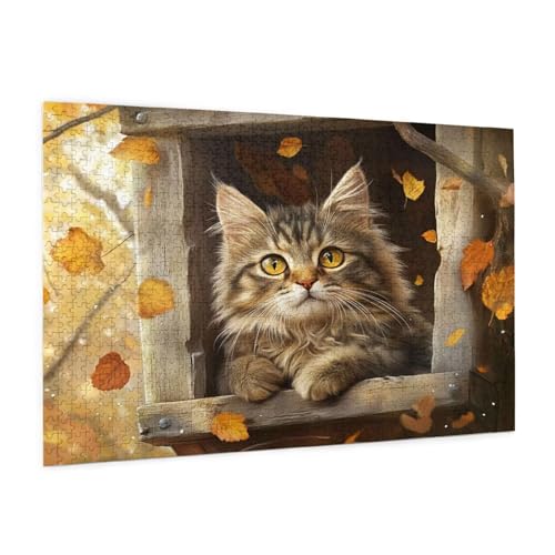 Herbst Puzzle 1500 Teile Erwachsene Puzzle Katze Design für Erwachsene und Beginner, HD Farbe HolzPuzzle mit Geschenkbox Verpackung for Zimmer Deko Wohnzimmer, Geschenke für Frauen 57x87cm -z1555 Herbst Puzzle 1500 Teile Erwachsene Puzzle Katze Design für Erwachsene und Beginner, HD Farbe HolzPuzzle mit Geschenkbox Verpackung for Zimmer Deko Wohnzimmer, Geschenke für Frauen 57x87cm -z1555 von Guofuos