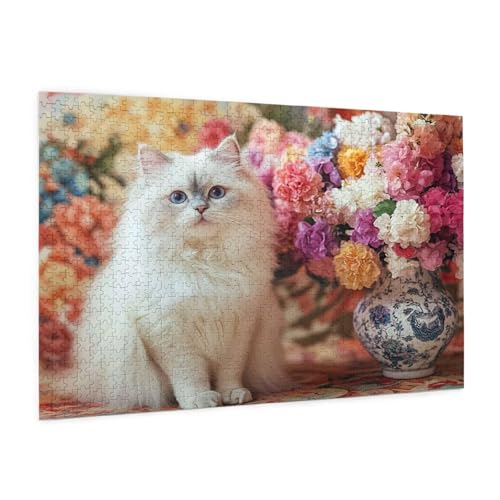 Katze Puzzle 1000 Teile Erwachsene Puzzle Blume Design für Erwachsene und Beginner, HD Farbe HolzPuzzle mit Geschenkbox Verpackung for Zimmer Deko Wohnzimmer, Geschenke für Frauen 50x75cm -z1323 von Guofuos