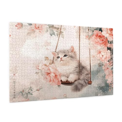 Katze Puzzle 1000 Teile Erwachsene Puzzle Blume Design für Erwachsene und Beginner, HD Farbe HolzPuzzle mit Geschenkbox Verpackung for Zimmer Deko Wohnzimmer, Geschenke für Frauen 50x75cm -z1325 von Guofuos