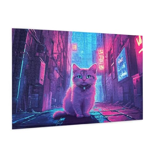 Katze Puzzle 1000 Teile Erwachsene Puzzle Stadt Design für Erwachsene und Beginner, HD Farbe HolzPuzzle mit Geschenkbox Verpackung for Zimmer Deko Wohnzimmer, Geschenke für Frauen 50x75cm -z1303 von Guofuos