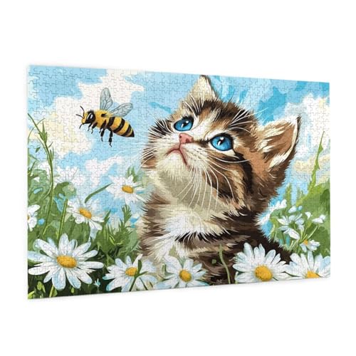 Katze Puzzle 1000 Teile Erwachsene Puzzle Tier Design für Erwachsene und Beginner, HD Farbe HolzPuzzle mit Geschenkbox Verpackung for Zimmer Deko Wohnzimmer, Geschenke für Frauen 50x75cm -z1311 von Guofuos