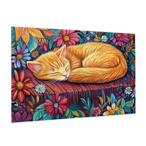 Katze Puzzle 1500 Teile Erwachsene Puzzle Blume Design für Erwachsene und Beginner, HD Farbe HolzPuzzle mit Geschenkbox Verpackung for Zimmer Deko Wohnzimmer, Geschenke für Frauen 57x87cm -z1321 von Guofuos