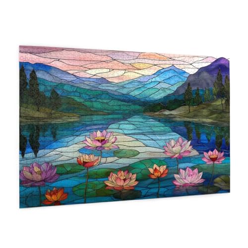 Landschaft Puzzle 1000 Teile Erwachsene Puzzle Lotus Design für Erwachsene und Beginner, HD Farbe HolzPuzzle mit Geschenkbox Verpackung for Zimmer Deko Wohnzimmer, Geschenke für Frauen 50x75cm -z808 von Guofuos