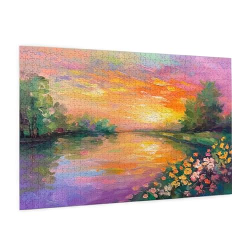 Landschaft Puzzle 1500 Teile Erwachsene Puzzle Sonnenuntergang Design für Erwachsene und Beginner,Farbe HolzPuzzle mit Geschenkbox Verpackung,Zimmer Deko Wohnzimmer,Geschenke für Frauen 57x87cm -z867 von Guofuos