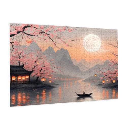 Landschaft Puzzle 2000 Teile Erwachsene Puzzle Mond Design für Erwachsene und Beginner, HD Farbe HolzPuzzle mit Geschenkbox Verpackung for Zimmer Deko Wohnzimmer, Geschenke für Frauen 70x100cm -z898 von Guofuos