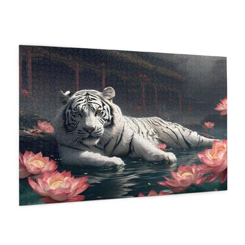 Lotus Puzzle 1000 Teile Erwachsene Puzzle Tiger Design für Erwachsene und Beginner, HD Farbe HolzPuzzle mit Geschenkbox Verpackung for Zimmer Deko Wohnzimmer, Geschenke für Frauen 50x75cm -z981 von Guofuos