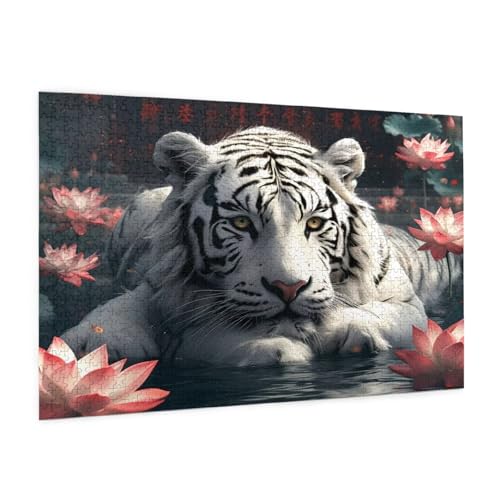 Lotus Puzzle 4000 Teile Erwachsene Puzzle Tiger Design für Erwachsene und Beginner, HD Farbe HolzPuzzle mit Geschenkbox Verpackung for Zimmer Deko Wohnzimmer, Geschenke für Frauen 87x140cm -z118 von Guofuos