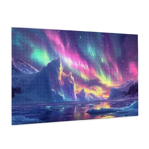 Norwegen Puzzle 1000 Teile Erwachsene Puzzle Nordlicht Design für Erwachsene und Beginner, HD Farbe HolzPuzzle mit Geschenkbox Verpackung for Zimmer Deko Wohnzimmer, Geschenke für Frauen 50x75cm -z243 von Guofuos