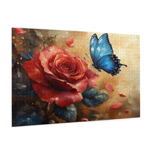 Rose Puzzle 1500 Teile Erwachsene Puzzle Schmetterling Design für Erwachsene und Beginner, HD Farbe HolzPuzzle mit Geschenkbox Verpackung for Zimmer Deko Wohnzimmer, Geschenke für Frauen 57x87cm -z235 von Guofuos