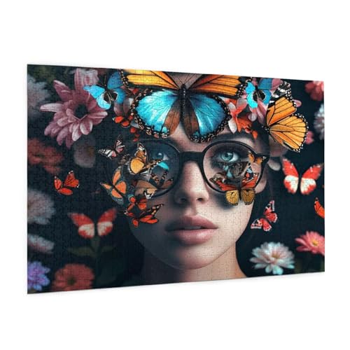 Schmetterling Puzzle 1000 Teile Erwachsene Puzzle Frau Design für Erwachsene Beginner, HD Farbe HolzPuzzle mit Geschenkbox Verpackung for Zimmer Deko Wohnzimmer, Geschenke für Frauen 50x75cm -z1049 von Guofuos