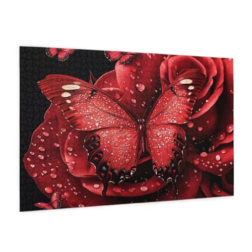 Schmetterling Puzzle 1000 Teile Erwachsene Puzzle Rose Design für Erwachsene Beginner, HD Farbe HolzPuzzle mit Geschenkbox Verpackung for Zimmer Deko Wohnzimmer, Geschenke für Frauen 50x75cm -z1036 von Guofuos