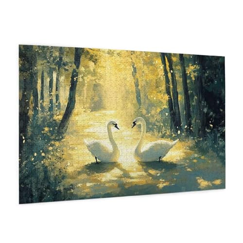 Schwan Puzzle 1000 Teile Erwachsene Puzzle Landschaft Design für Erwachsene und Beginner, HD Farbe HolzPuzzle mit Geschenkbox Verpackung for Zimmer Deko Wohnzimmer, Geschenke für Frauen 50x75cm -z1847 von Guofuos