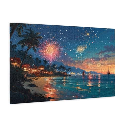 Strand Puzzle 1000 Teile Erwachsene Puzzle Landschaft Design für Erwachsene und Beginner, HD Farbe HolzPuzzle mit Geschenkbox Verpackung for Zimmer Deko Wohnzimmer, Geschenke für Frauen 50x75cm -z111 von Guofuos