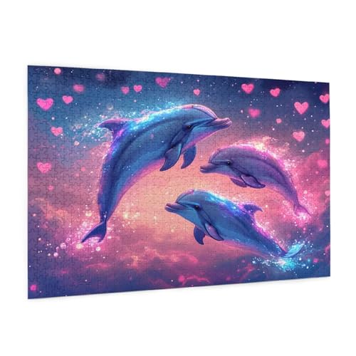 Tier Puzzle 1000 Teile Erwachsene Puzzle Delphin Design für Erwachsene und Beginner, HD Farbe HolzPuzzle mit Geschenkbox Verpackung for Zimmer Deko Wohnzimmer, Geschenke für Frauen 50x75cm -z27 von Guofuos