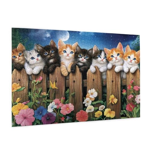 Tier Puzzle 1000 Teile Erwachsene Puzzle Katze Design für Erwachsene und Beginner, HD Farbe HolzPuzzle mit Geschenkbox Verpackung for Zimmer Deko Wohnzimmer, Geschenke für Frauen 50x75cm -z705 von Guofuos