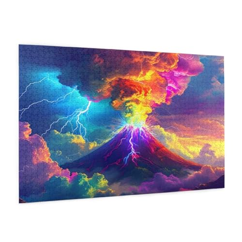 Vulkan Puzzle 1500 Teile Erwachsene Puzzle Landschaft Design für Erwachsene und Beginner, HD Farbe HolzPuzzle mit Geschenkbox Verpackung for Zimmer Deko Wohnzimmer, Geschenke für Frauen 57x87cm -z211 von Guofuos
