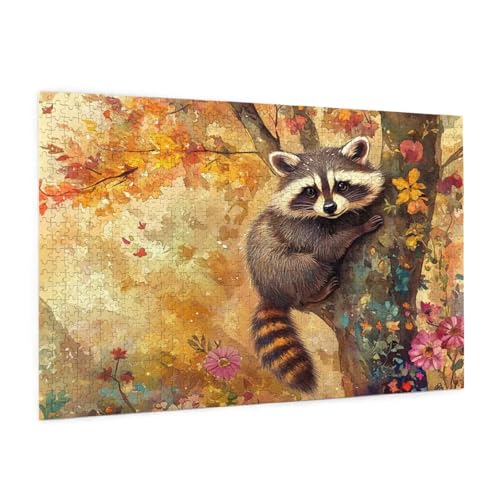 Waschbär Puzzle 2000 Teile Erwachsene Puzzle Blume Design für Erwachsene und Beginner, HD Farbe HolzPuzzle mit Geschenkbox Verpackung for Zimmer Deko Wohnzimmer, Geschenke für Frauen 70x100cm -z1233 von Guofuos