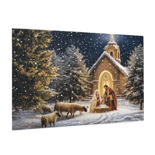 Winter Puzzle 1500 Teile Erwachsene Puzzle Kirche Design für Erwachsene und Beginner, HD Farbe HolzPuzzle mit Geschenkbox Verpackung for Zimmer Deko Wohnzimmer, Geschenke für Frauen 57x87cm -z572 von Guofuos