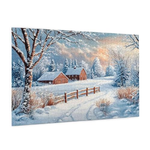 Winter Puzzle 3000 Teile Erwachsene Puzzle Bauernhof Design für Erwachsene und Beginner, HD Farbe HolzPuzzle mit Geschenkbox Verpackung for Zimmer Deko Wohnzimmer, Geschenke für Frauen 80x120cm -z578 von Guofuos