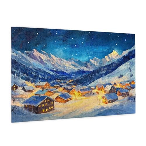 Winter Puzzle 3000 Teile Erwachsene Puzzle Dorf Design für Erwachsene und Beginner, HD Farbe HolzPuzzle mit Geschenkbox Verpackung for Zimmer Deko Wohnzimmer, Geschenke für Frauen 80x120cm -z552 von Guofuos