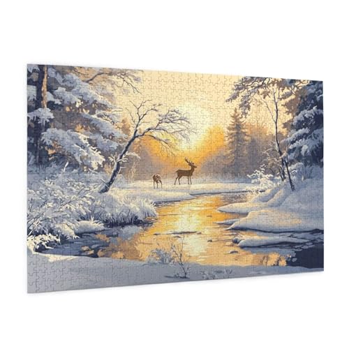Winter Puzzle 3000 Teile Erwachsene Puzzle Landschaft Design für Erwachsene und Beginner, HD Farbe HolzPuzzle mit Geschenkbox Verpackung for Zimmer Deko Wohnzimmer, Geschenke für Frauen 80x120cm -z564 von Guofuos