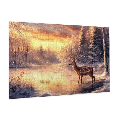 Winter Puzzle 4000 Teile Erwachsene Puzzle Sikahirsch Design für Erwachsene und Beginner, HD Farbe HolzPuzzle mit Geschenkbox Verpackung for Zimmer Deko Wohnzimmer, Geschenke für Frauen 87x140cm -z575 von Guofuos