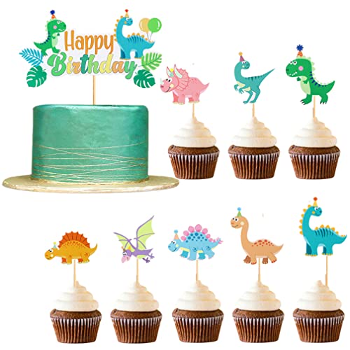 Guoguonb 17 Stück Dinosaurier Tortendekoration Dino Cupcake Topper Picks Muffins Dessert Dekoration für Kinder Geburtstag Baby Shower Party von Guoguonb