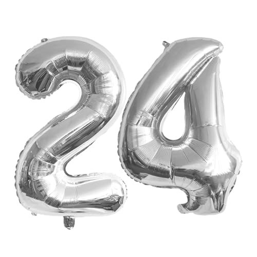 Guoguonb 40 Zoll Zahl 24. Geburtstag Deko Riesen Aufblasbar Helium Folienballon Nummer 24 Luftballons Personalisiertes Design Ballon für Gedenktag Geburtstag Dekoration (Silber) von Guoguonb