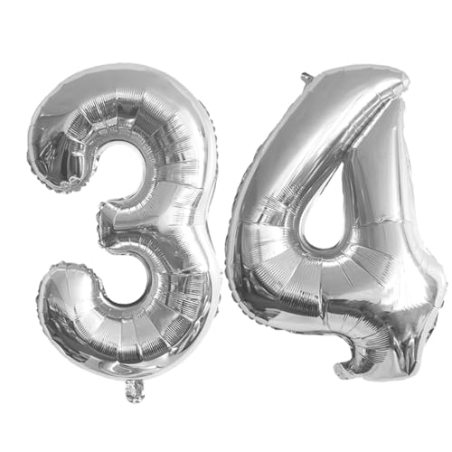 Guoguonb 40 Zoll Zahl 34. Geburtstag Deko Riesen Aufblasbar Helium Folienballon Nummer 34 Luftballons Personalisiertes Design Ballon für Gedenktag Geburtstag Dekoration (Silber) von Guoguonb