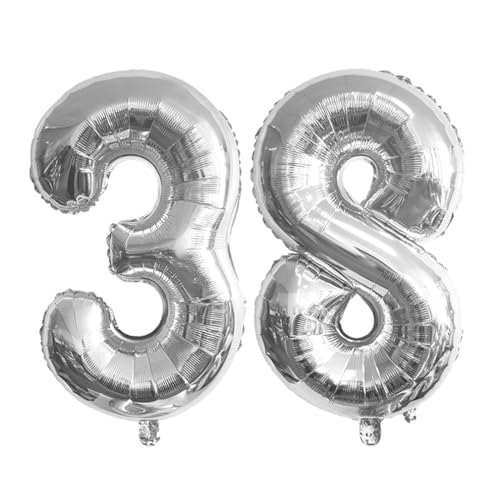 Guoguonb 40 Zoll Zahl 38. Geburtstag Deko Riesen Aufblasbar Helium Folienballon Nummer 38 Luftballons Personalisiertes Design Ballon für Gedenktag Geburtstag Dekoration (Silber) von Guoguonb