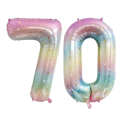 Guoguonb 40 Zoll Zahl 70. Geburtstag Deko Riesen Aufblasbar Helium Folienballon Nummer 70 Luftballons Personalisiertes Design Ballon für Gedenktag Geburtstag Dekoration (Regenbogen) von Guoguonb