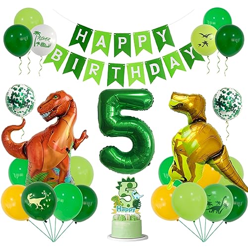 Guoguonb 5 Jahre Dino Geburtstag Deko Zahlenballon 5 Folienballon Luftballons Dinosaurier Themen Cupcake Tortendekoration Happy Birthday Banner für Kindergeburtstag Dinosaurier Partyset Dekoration von Guoguonb