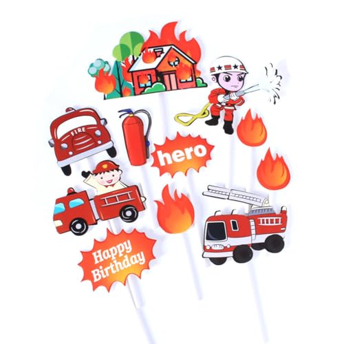 Guoguonb 5 Sätze Feuerwehrmann Tortendekoration Thema Brandbekämpfung Cake Topper Feuerlöschgeräte Feuerlöschgerät Cupcake für Themen Kindergeburtstag Party Dekoration von Guoguonb