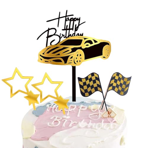 Guoguonb 5 Stück Acryl Kuchen Topper Rennthema Geburtstag Tortenstecker Happy Birthday Tortendekoration Sportwagen Glitter Stern Banner für Männer Jungen Geburtstagsfeier Partys, Golden Guoguonb 5 Stück Acryl Kuchen Topper Rennthema Geburtstag Tortenstecker Happy Birthday Tortendekoration Sportwagen Glitter Stern Banner für Männer Jungen Geburtstagsfeier Partys, Golden von Guoguonb