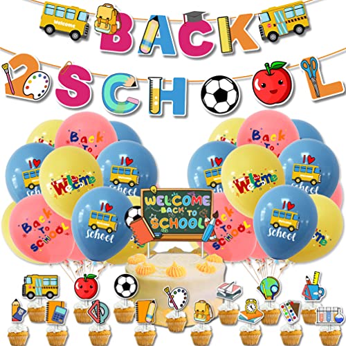 Guoguonb Back to School Party Decoration Set Back to School Theme Banner Tortendekoration Bedruckte Ballons Kindergeburtstag Deko Themed Party Supplies für Kinder Feier zum Schulanfang von Guoguonb