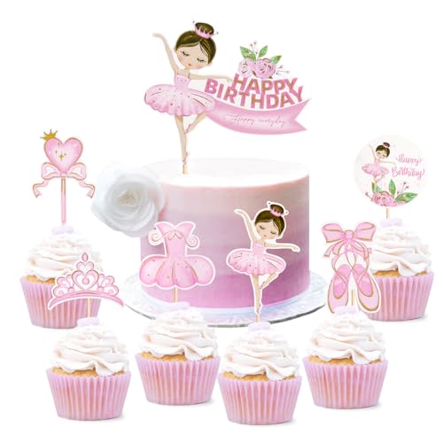 Guoguonb Ballettmädchen Tortendekorationen 1 Groß Happy Birthday Cake Topper und 6 Stück Ballett-Thema Cupcake für Erbin Hübsches Mädchen Kuchen Deko Geburtstagsparty Dekoration Guoguonb Ballettmädchen Tortendekorationen 1 Groß Happy Birthday Cake Topper und 6 Stück Ballett-Thema Cupcake für Erbin Hübsches Mädchen Kuchen Deko Geburtstagsparty Dekoration von Guoguonb