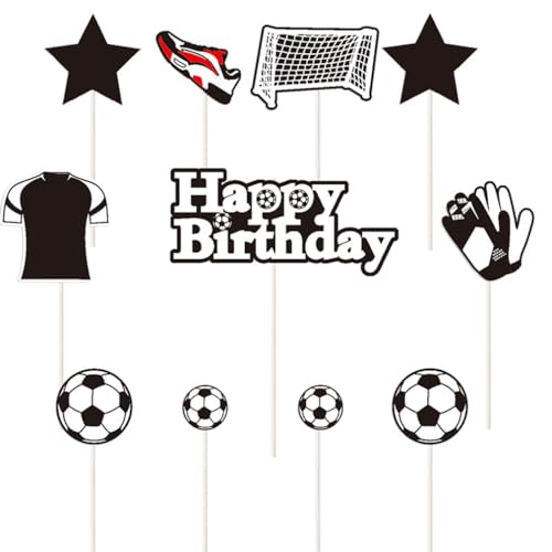Guoguonb Fußball Tortendekorationen 1 Groß Happy Birthday Cake Topper und 20 Stück Fußball-Zubehör Cupcake für Fußball Thema Kuchen Deko Kinder Geburtstagsparty Dekoration von Guoguonb