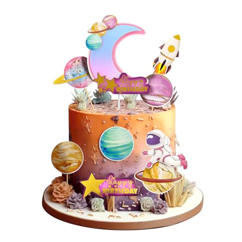 Guoguonb Rosa Weltraumplanet Tortendekorationen 1 Groß Mond Happy Birthday Cake Topper und 18 Stück Weltraumthema Cupcake für Weltraum Thema Kuchen Deko Geburtstagsparty Dekoration Guoguonb Rosa Weltraumplanet Tortendekorationen 1 Groß Mond Happy Birthday Cake Topper und 18 Stück Weltraumthema Cupcake für Weltraum Thema Kuchen Deko Geburtstagsparty Dekoration von Guoguonb