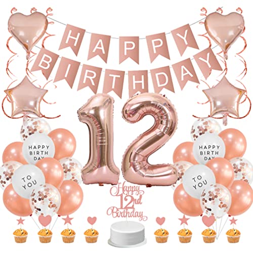 Guoguonb Roségold 12. Geburtstag Dekoration Set 12 Jahr Geburtstag Deko Happy Birthday Banner Luftballons Cake Topper Tortendekoration für Mädchen Freundin Tochter Geburtstag Guoguonb Roségold 12. Geburtstag Dekoration Set 12 Jahr Geburtstag Deko Happy Birthday Banner Luftballons Cake Topper Tortendekoration für Mädchen Freundin Tochter Geburtstag von Guoguonb
