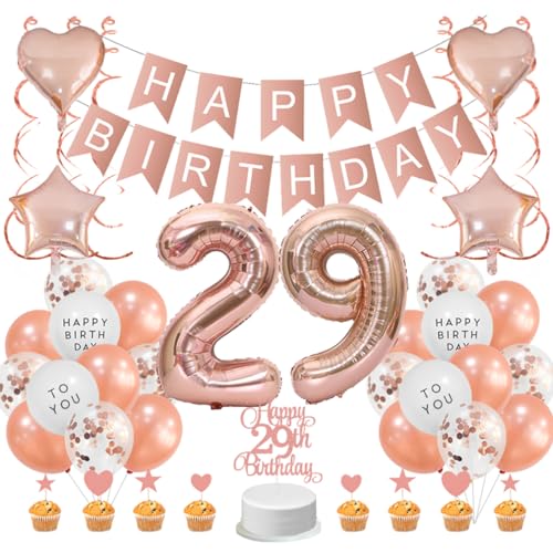 Guoguonb Roségold 29. Geburtstag Dekoration Set 29 Jahr Geburtstag Deko Happy Birthday Banner Luftballons Cake Topper Tortendekoration für Mädchen Madame Frauen Geburtstag Guoguonb Roségold 29. Geburtstag Dekoration Set 29 Jahr Geburtstag Deko Happy Birthday Banner Luftballons Cake Topper Tortendekoration für Mädchen Madame Frauen Geburtstag von Guoguonb