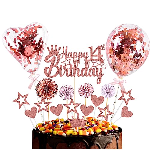 Guoguonb Roségold Tortendeko Happy 14th Birthday 14 Jahre Mädchen Jungen Kuchendeko Herz Stern Ballon Glitter Cake Topper für 14. Geburtstag Party Kuchen Deko Guoguonb Roségold Tortendeko Happy 14th Birthday 14 Jahre Mädchen Jungen Kuchendeko Herz Stern Ballon Glitter Cake Topper für 14. Geburtstag Party Kuchen Deko von Guoguonb
