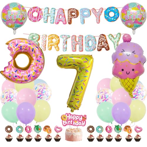 Guoguonb Süße Themen 7. Geburtstag Party Deko Donut Druck Ballon Eiscreme Cupcake Topper Tortendekoration Happy Birthday Banner für 7 Jahr Geburtstagsdeko Kinder Birthday Decorations Guoguonb Süße Themen 7. Geburtstag Party Deko Donut Druck Ballon Eiscreme Cupcake Topper Tortendekoration Happy Birthday Banner für 7 Jahr Geburtstagsdeko Kinder Birthday Decorations von Guoguonb