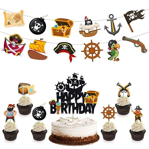 Guoguonb Thema Piraten Geburtstag Party Dekoration 1x Groß Happy Birthday Cake Topper 6x Stück Cupcake und 2x Piraten-Serie Banner für Mädchen Junge Kinder Halloween Party Muffin Deko Guoguonb Thema Piraten Geburtstag Party Dekoration 1x Groß Happy Birthday Cake Topper 6x Stück Cupcake und 2x Piraten-Serie Banner für Mädchen Junge Kinder Halloween Party Muffin Deko von Guoguonb