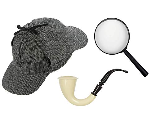 CA SE FETE Detektiv-Kostüm Englisch I Hut Deerstalker Sherlock grau I Pipe I Lupe schwarz 17 cm I Karneval CA SE FETE Detektiv-Kostüm Englisch I Hut Deerstalker Sherlock grau I Pipe I Lupe schwarz 17 cm I Karneval von Guoml