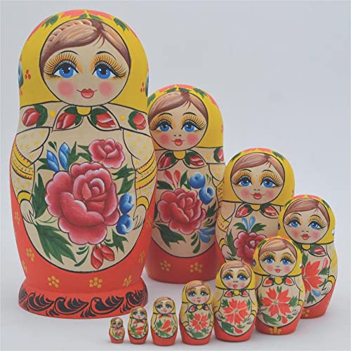 YAKELUS Matroschkas Stücken handgemacht Das Lindenholz Geschenk Spielzeug Matruschka Russian Nesting Dolls professionelle Matrjoschka-Marke 10piece 7028 von YAKELUS