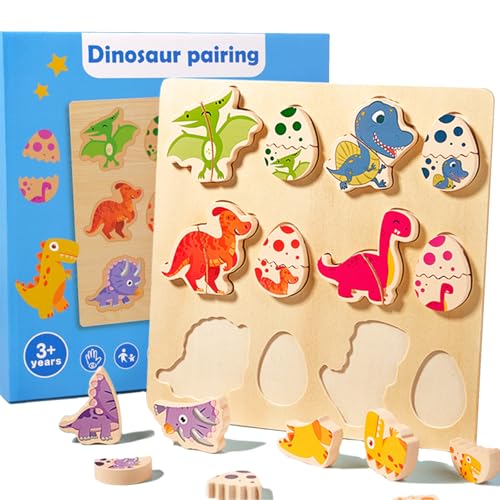 Guopai Holzpuzzle ab 1 Jahr | Montessori Holzspielzeug Baby Greifpuzzle Dino Eier | Sortierspiel Motorikspielzeug Steckpuzzle für 12-36 Monate Mädchen & Jungen | Ostern Geschenk Kinder (B) von Guopai
