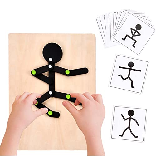 Gusengo Holzpuzzle Spielzeug, Sportliche Pose Holz Mann Puzzle, Sport Holzmann Puzzle Mit Aktionskarten, Sportlich Posen Puzzle Frühes Lernspielzeug Für Die Schule Zu Hause von Gusengo