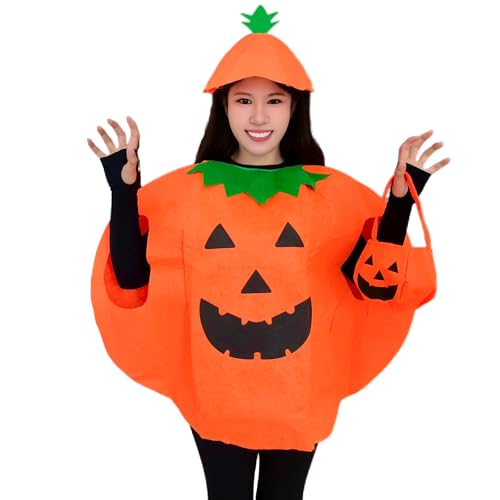 Gushijieju Halloween-Kostüme für Damen, Kürbis-Kostüm für Damen, Halloween für Erwachsene, mit Stirnband, Kappe und Tasche 2025 von Gushijieju